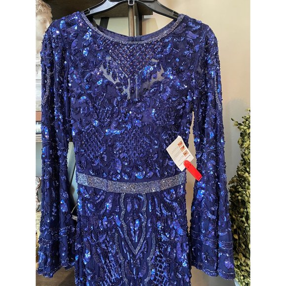 Mac Duggal 4576 Sequin Bell Sleeve Gown Blue Women's Size 2 - Picture 6 of 16